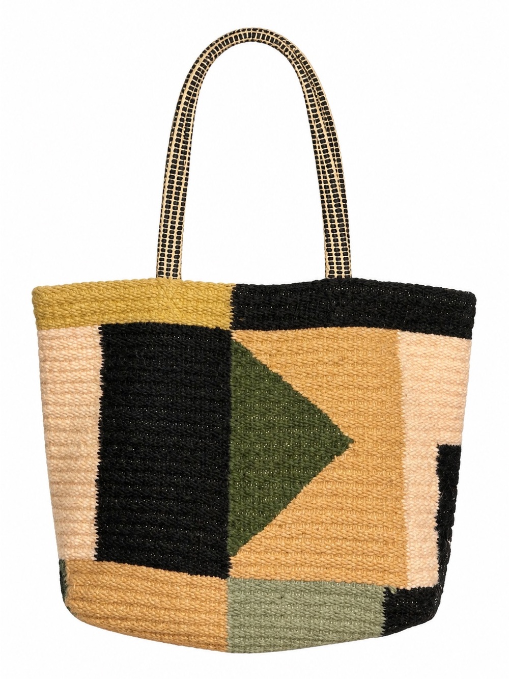 BDG - Wool Southwestern Style Geometric Woven Tote in Black, Olive & Tan Travel